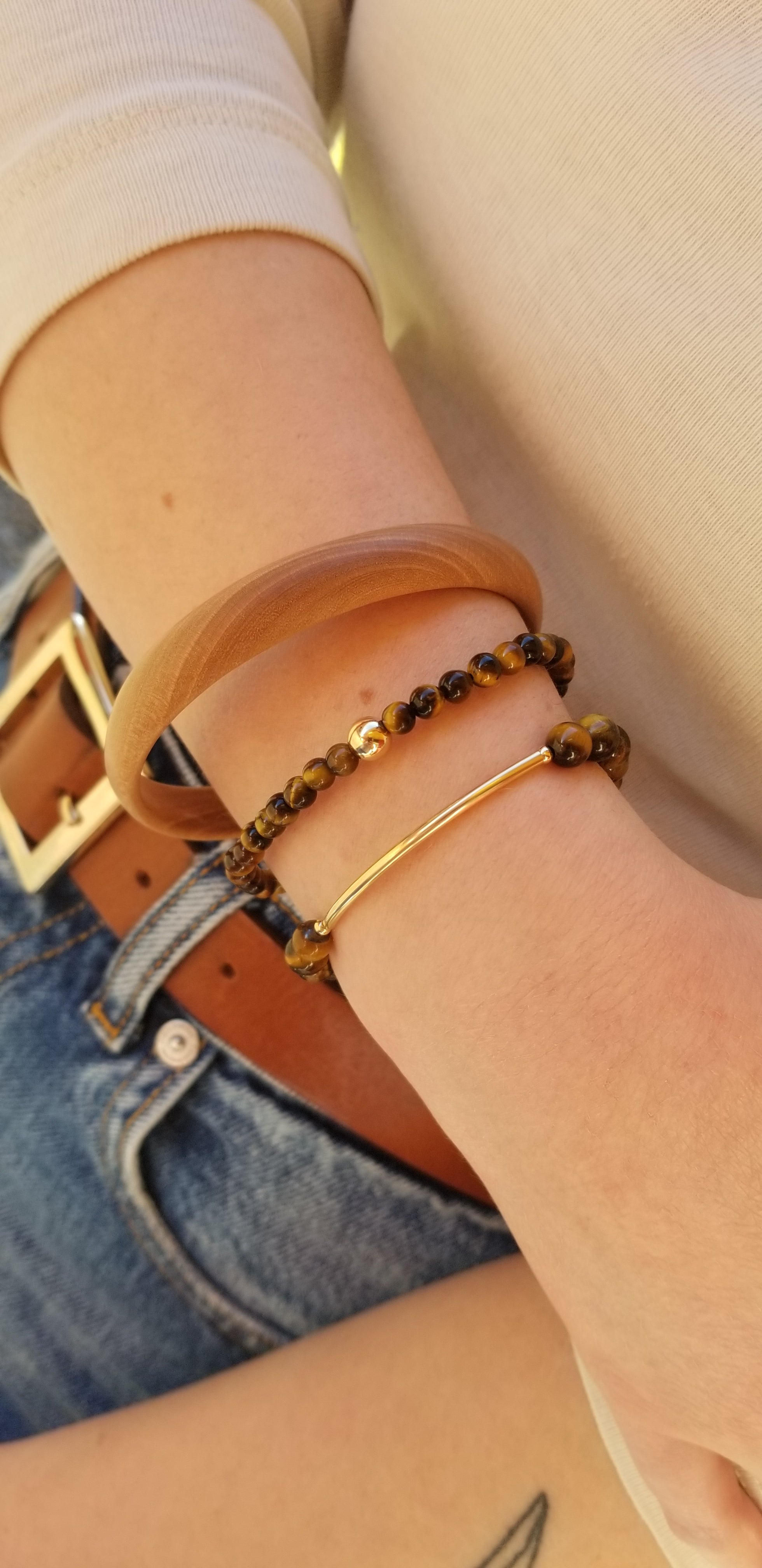 Tiger's Eye Gold Bar Bracelet