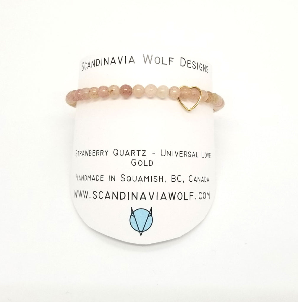 4mm Strawberry Quartz Floating Gold Heart Bracelet