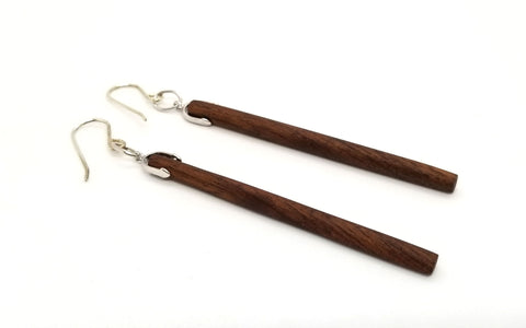 The Janet - Long Black Walnut Column Earrings