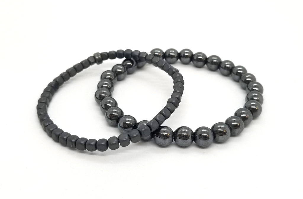 Grey Hematite With Silver Bracelet Double Stack - OUT OF STOCK