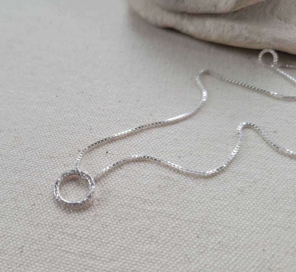 The Unity - Floating Hammered Silver Circle Necklace