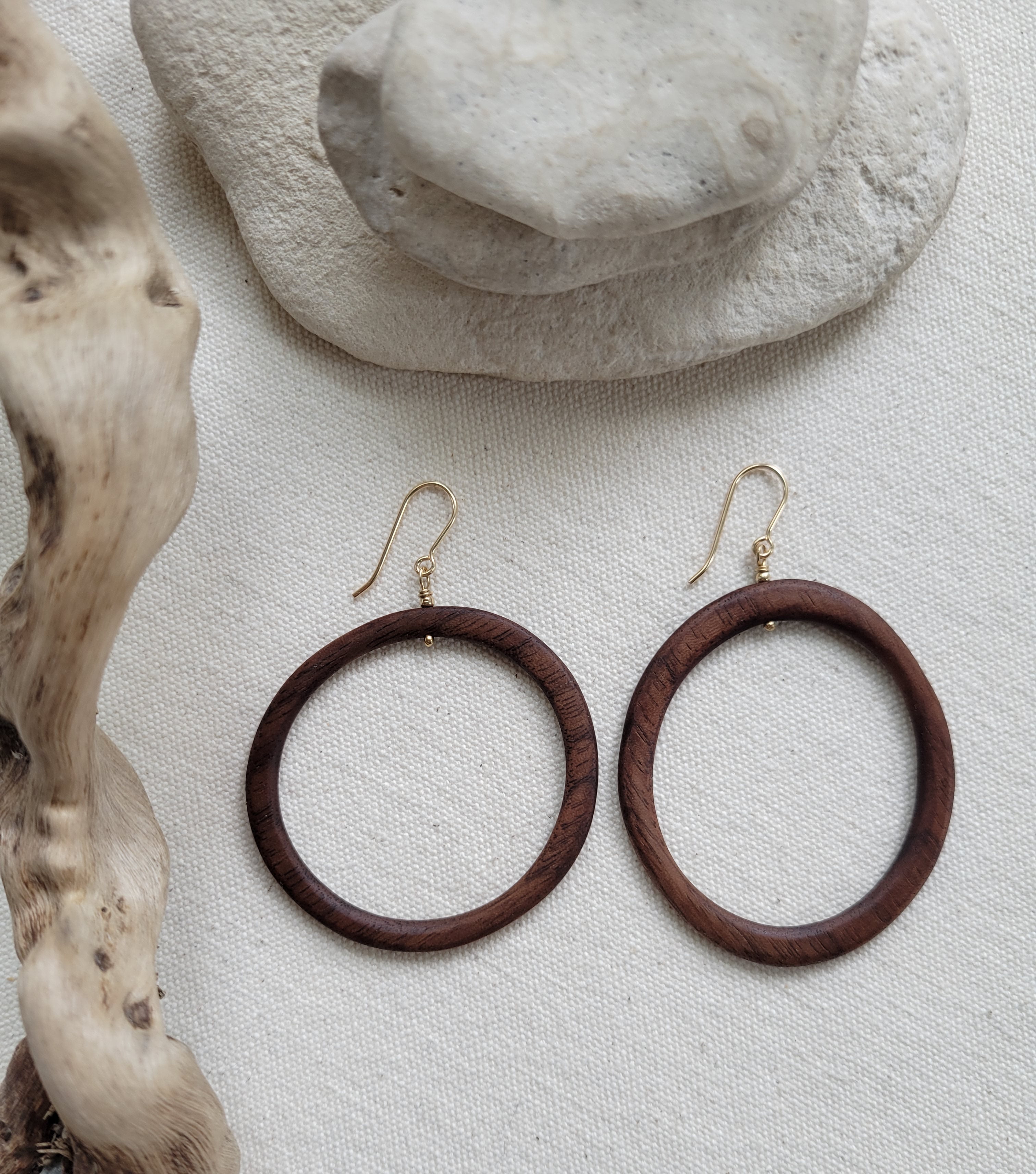 The Kingston Black Walnut Gold Asymmetrical Hoop Earrings