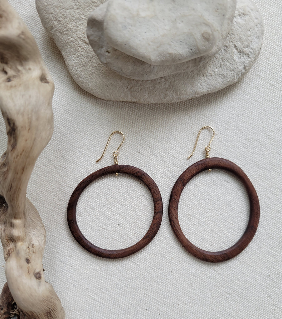 The Kingston - Black Walnut Gold Asymmetrical Hoop Earrings (Message for Purchase)