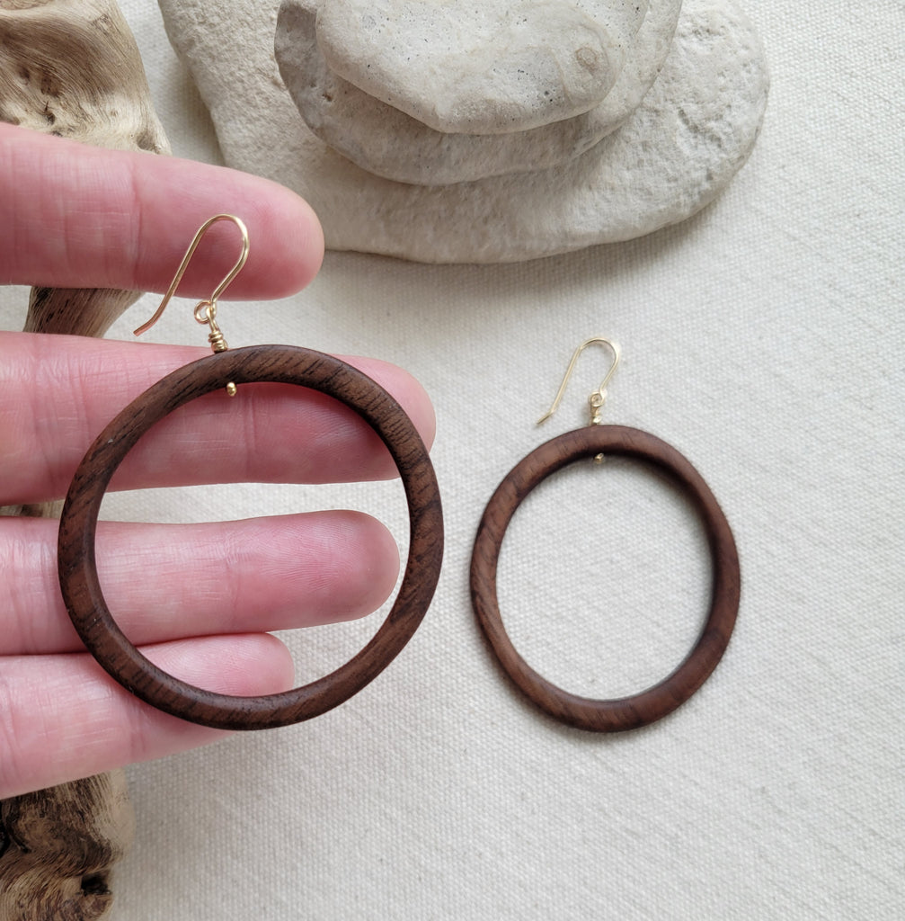 The Kingston - Black Walnut Gold Asymmetrical Hoop Earrings (Message for Purchase)