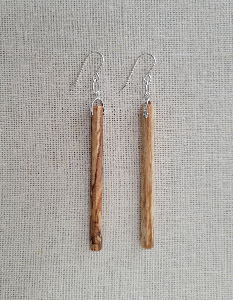 The Caramel - Spalted Maple Wood Octagon Column Silver Hook Earrings