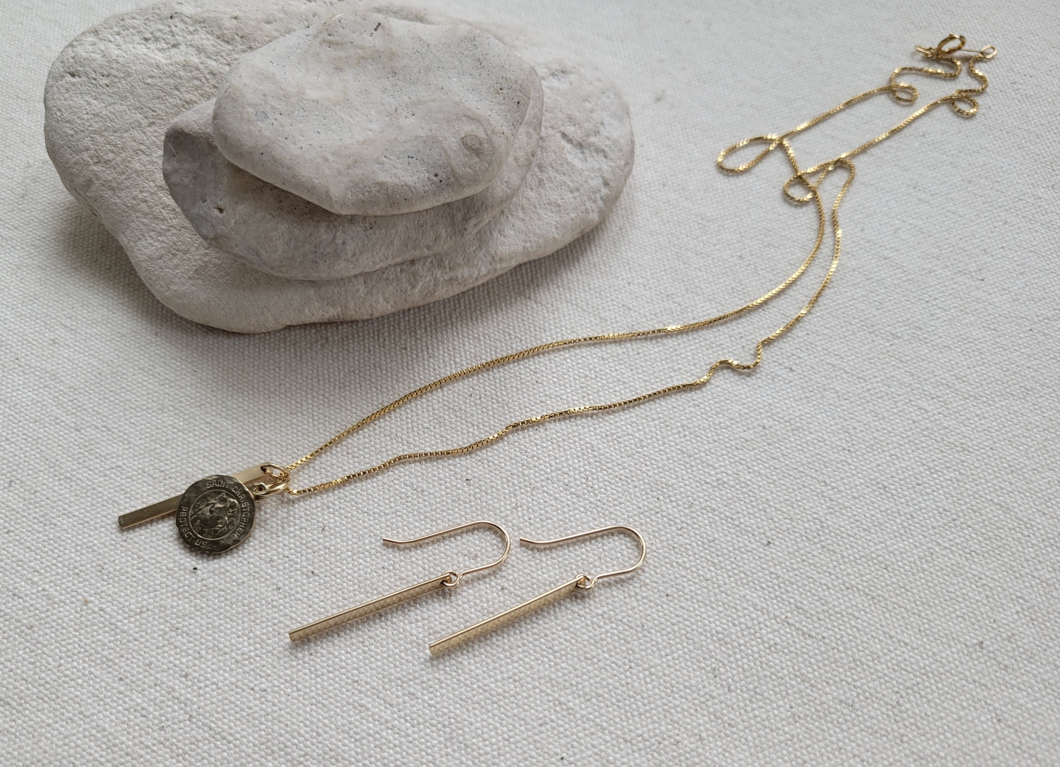 The Ania - Gold Hammered Saint Christopher Medallion and Gold Bar Necklace