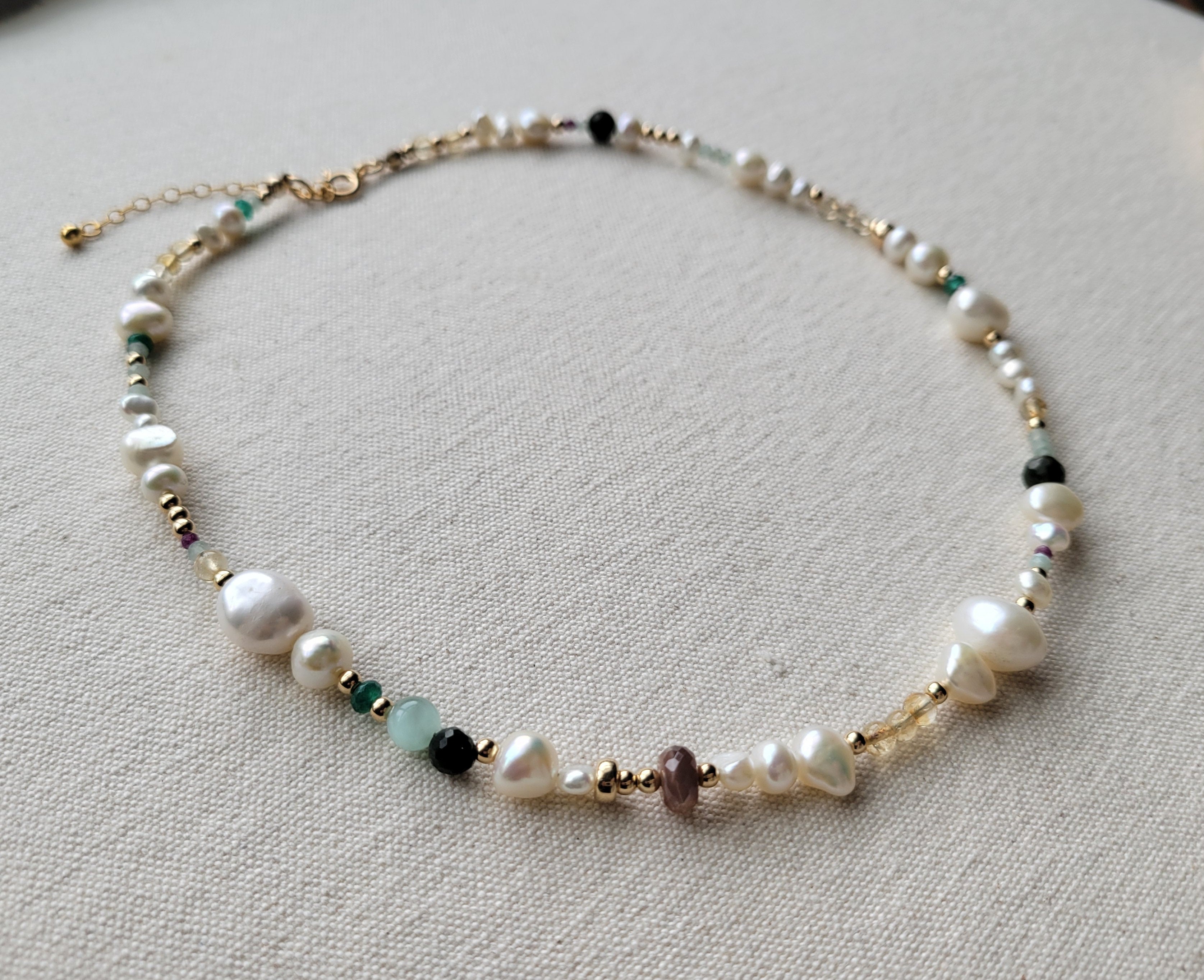 The Beach Vibe - Pearl Multi Gemstone Gold Beaded Necklace