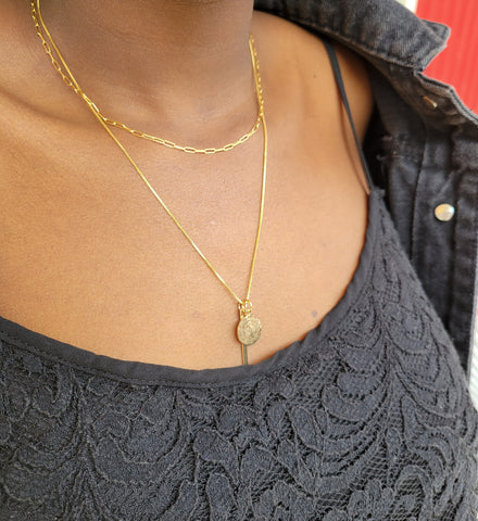 The Ania - Gold Hammered Saint Christopher Medallion and Gold Bar Necklace