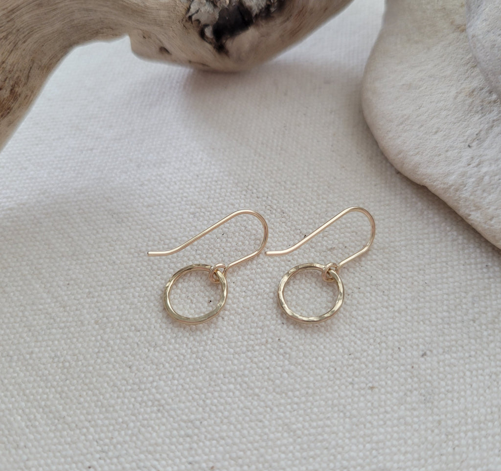 10mm The Gold Circle - Hammered Gold Circle Hook Earrings