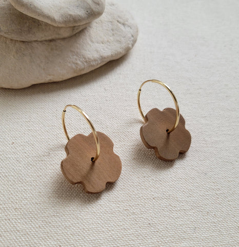 The Flower Goddess - Arbutus Wood Flower Hoop Earrings