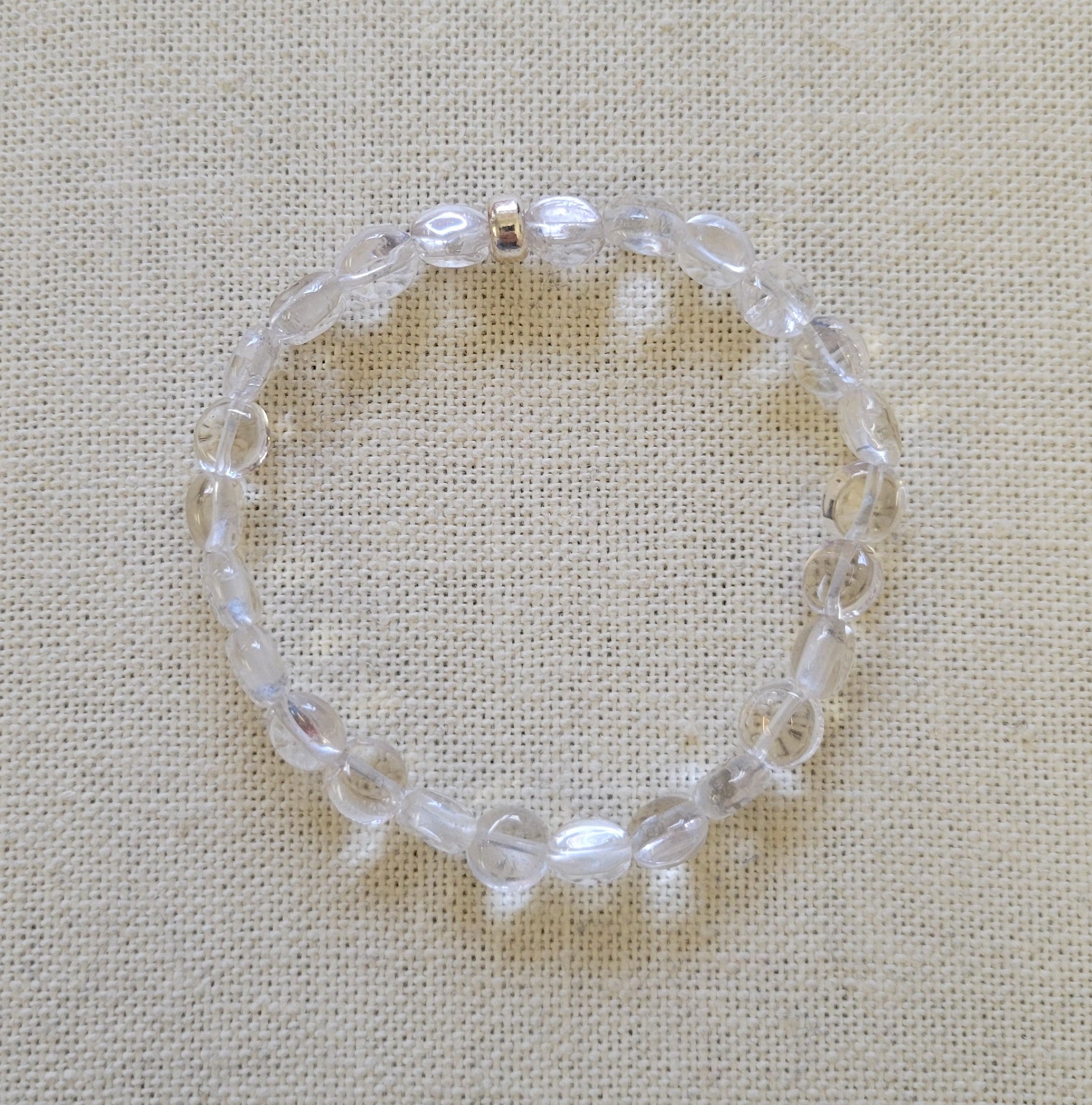 6mm Clear Quartz Crystal Coin Silver Bracelet