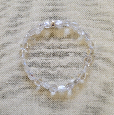 6mm Clear Quartz Crystal Coin Silver Bracelet