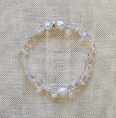 6mm Clear Quartz Crystal Coin Silver Bracelet