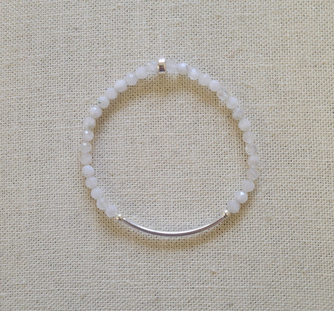 4mm Faceted Moonstone Silver Bar Bracelet