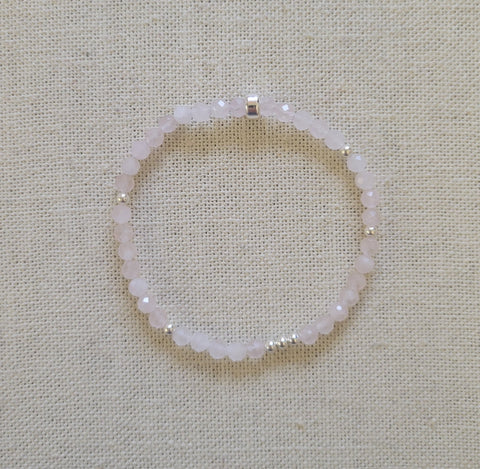 4mm Scattered Rose Quartz Silver Bracelet