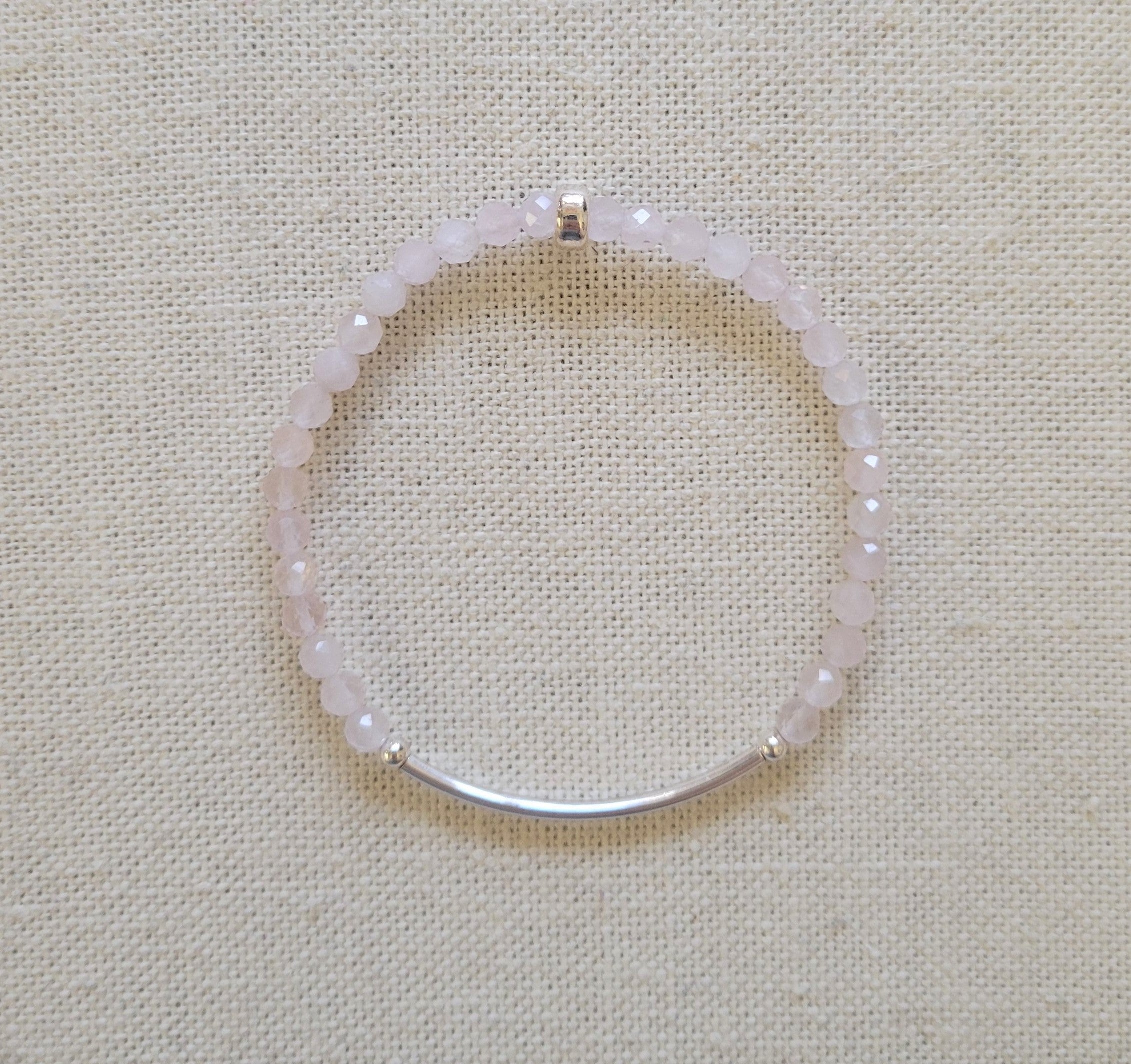 4mm Faceted Rose Quartz Silver Bar Bracelet