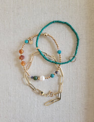 The Amazon - Multi Gemstone Gold Bracelet 3 Stack