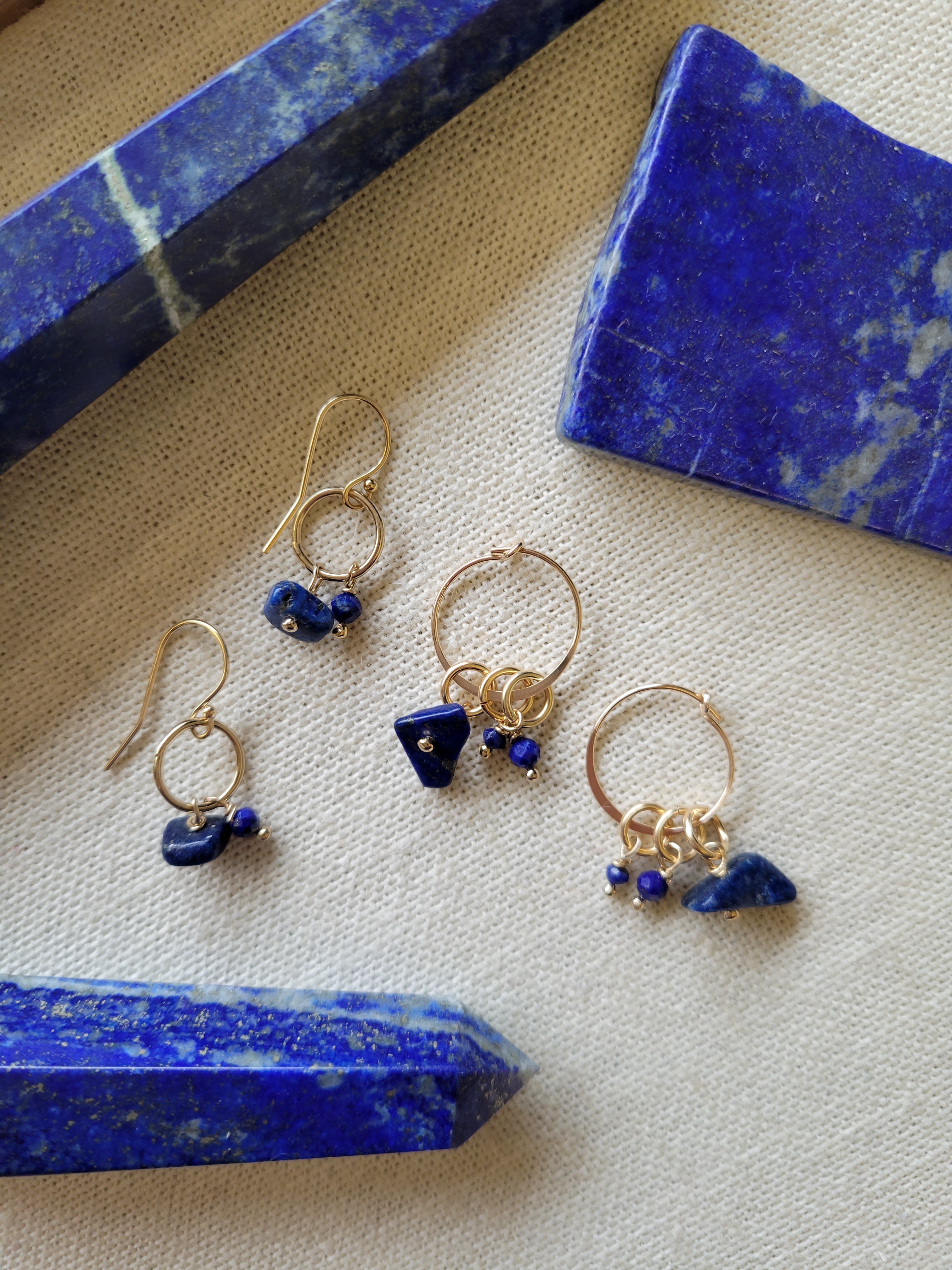 Lapis Lazuli Gold Triple Removable Charm Earrings