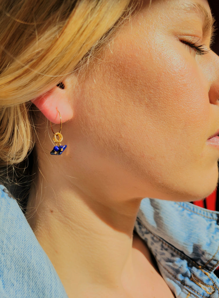 Lapis Lazuli Gold Triple Removable Charm Earrings