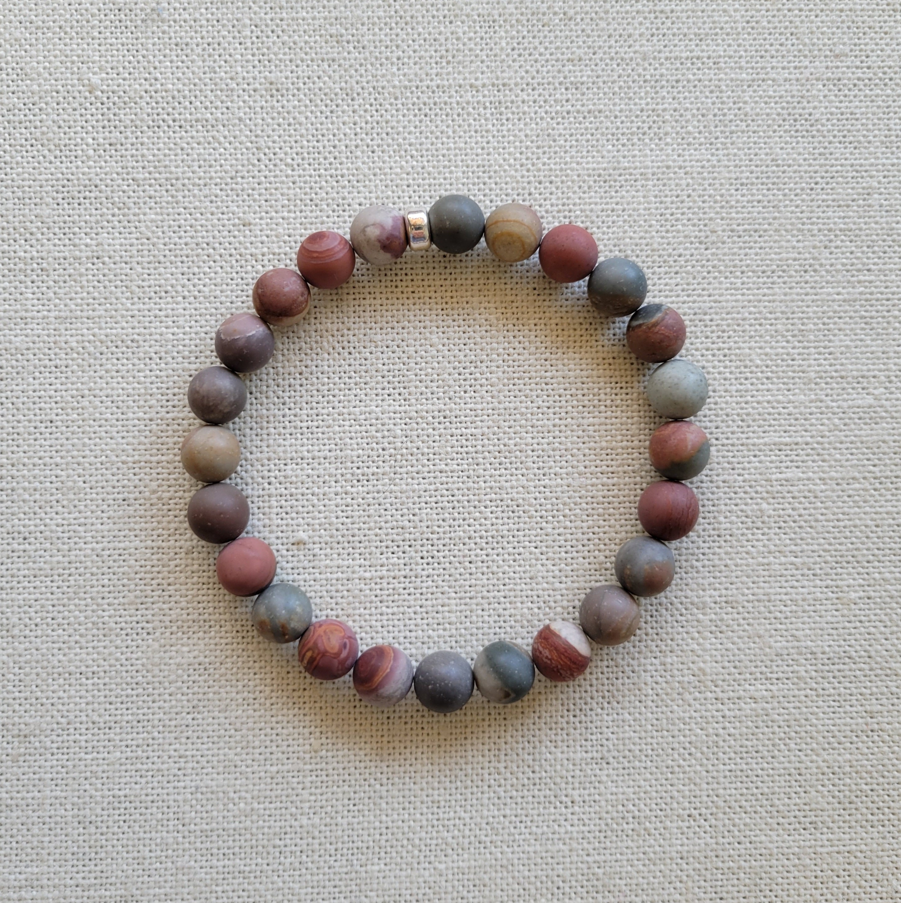 8mm Landscape Jasper Silver Bracelet