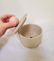 Cream Ceramic Pottery Container With Wood Ball - Made to Order