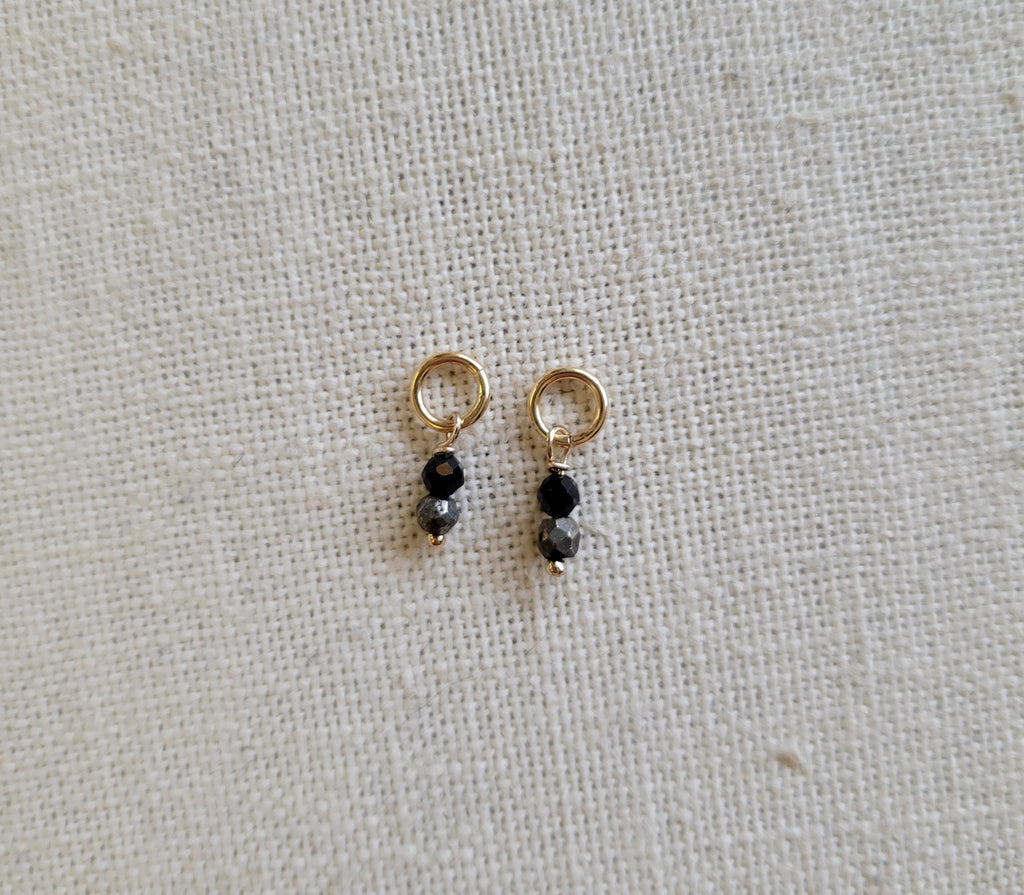 Double Gem Black Spinel Pyrite Gold Charm (Single)