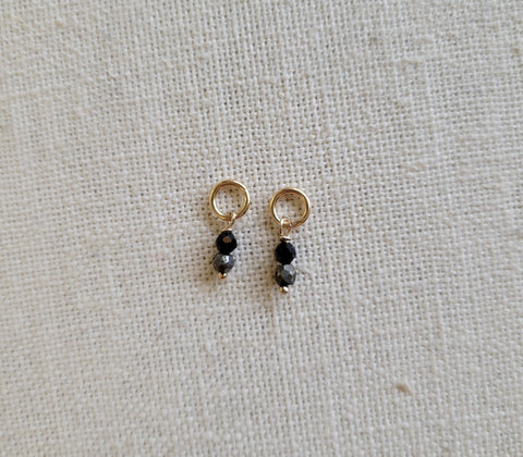 Double Gem Black Spinel Pyrite Gold Charm (Single)