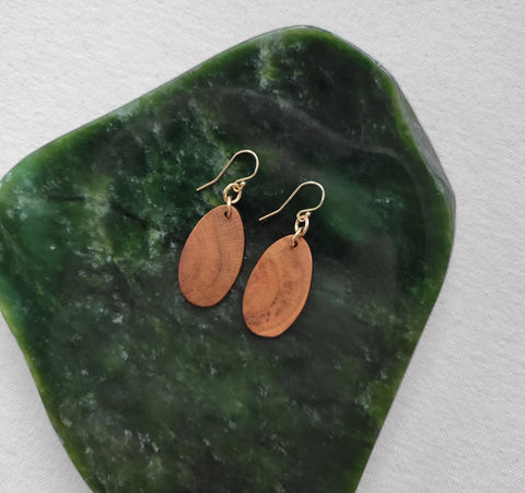 The Mielikki Goddess - Medium Cherrywood Oval Gold Hook Earrings