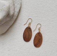 The Mielikki Goddess - Medium Cherrywood Oval Gold Hook Earrings