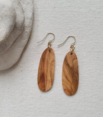 The Mielikki Goddess - Cherrywood Elongated Ovals Gold Hook Earrings