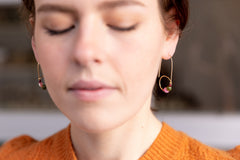 The Athena Goddess - Garnet Ruby Jade Tourmaline Gold Asymmetrical Earrings