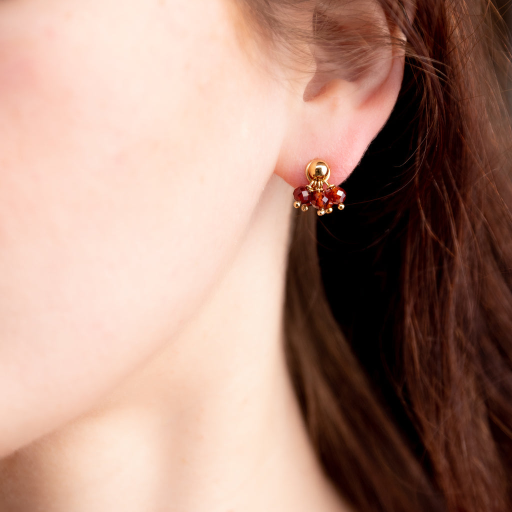 The Hebe Goddess - Orange Garnet Gold Removable Cluster Stud Earrings