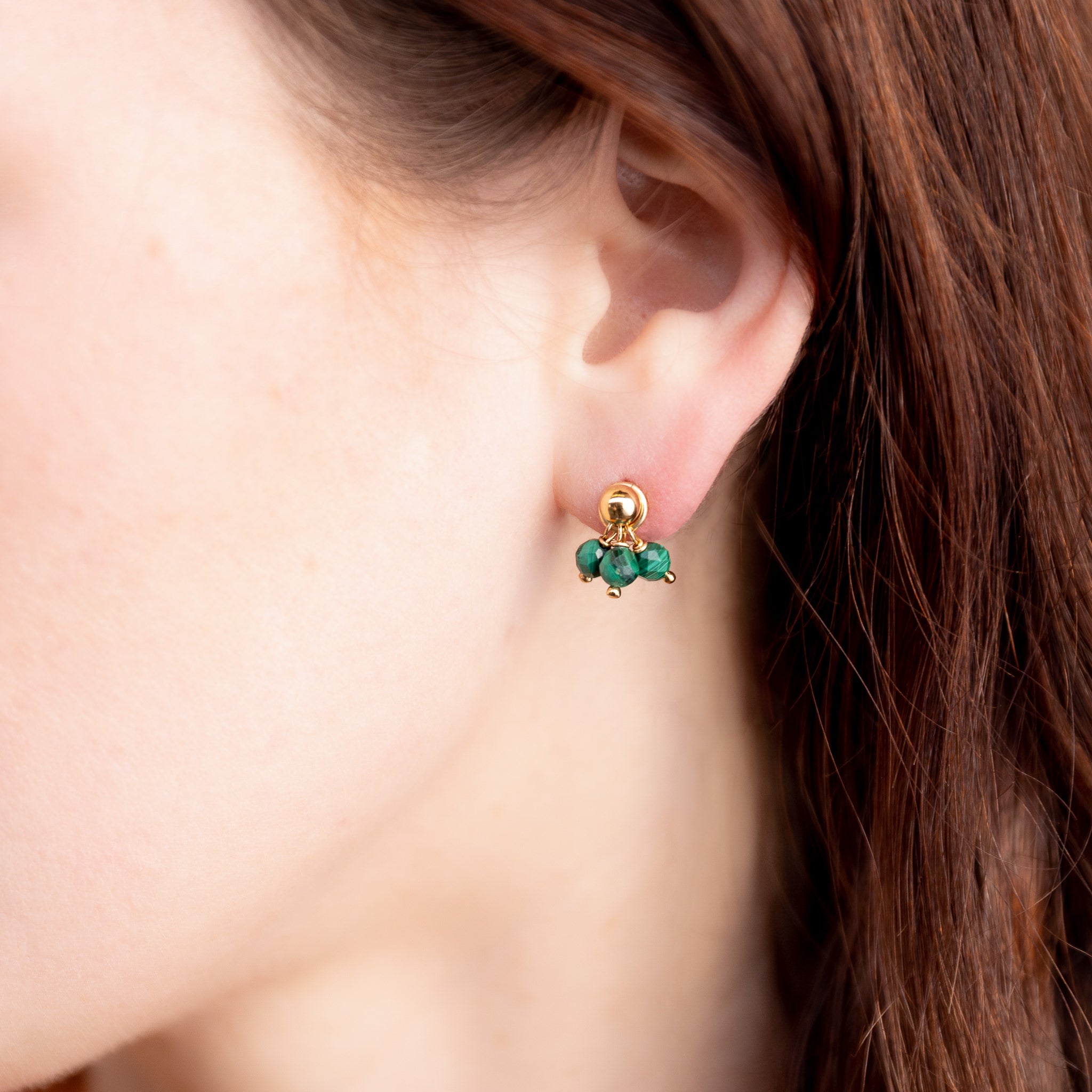 The Metis Goddess - Malachite Gold Removable Cluster Stud Earrings