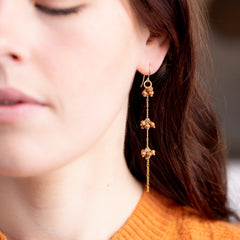 The Gaia Goddess - Rosewood Gold Triple Cluster Dangle Earrings