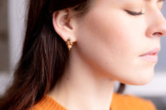 The Cybele Goddess - Arbutus Walnut Rosewood Gold Asymmetrical Earrings