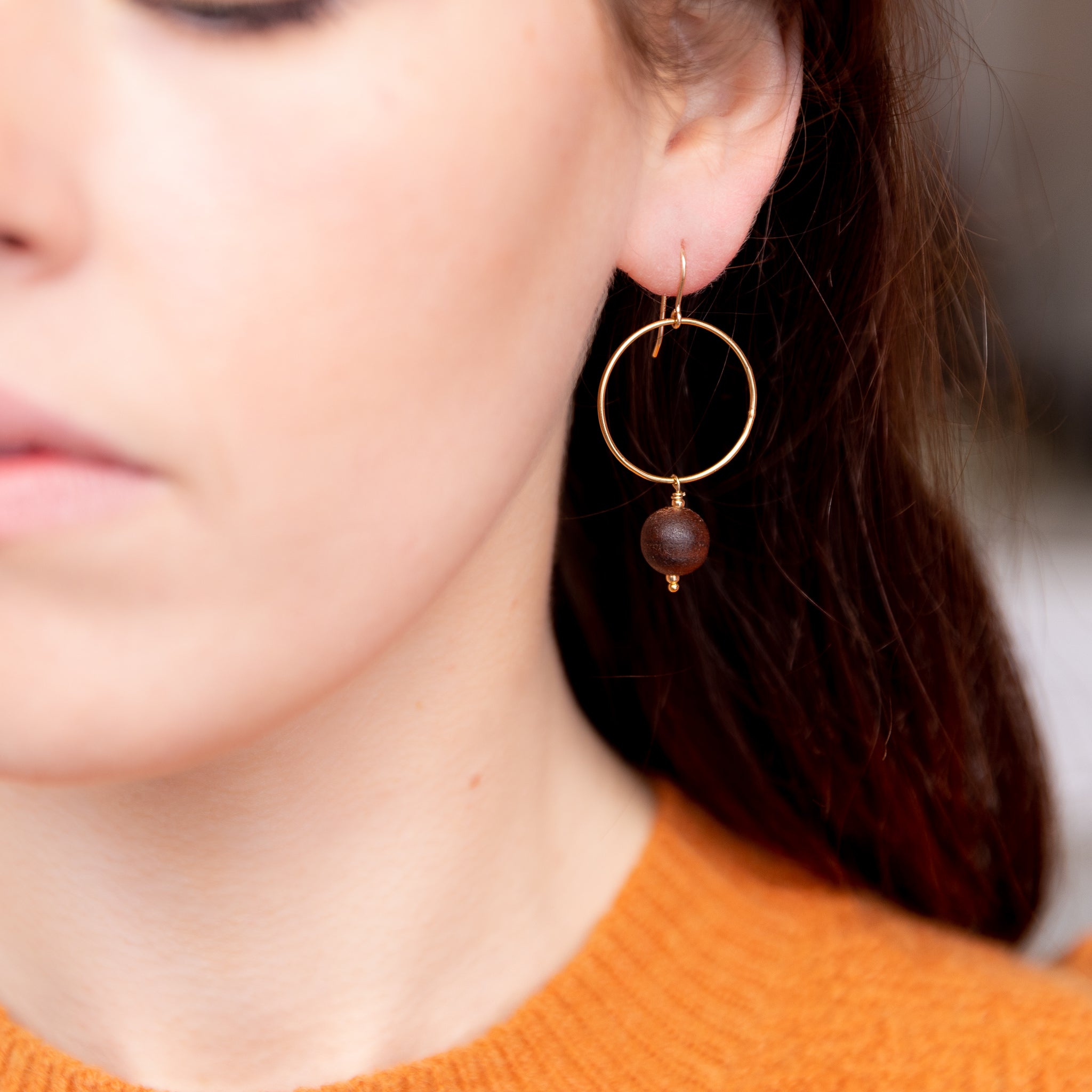 The Samantha - Walnut and Gold Earrings