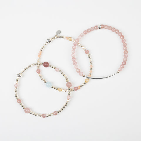 The Candy Strawberry Quartz Multi Gemstone Silver Bracelet Stack