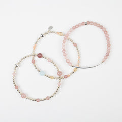 The Candy Strawberry Quartz Multi Gemstone Silver Bracelet Stack