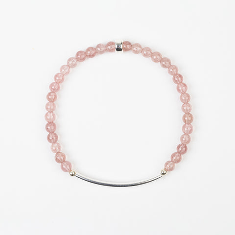 Strawberry Quartz Silver Bar Bracelet