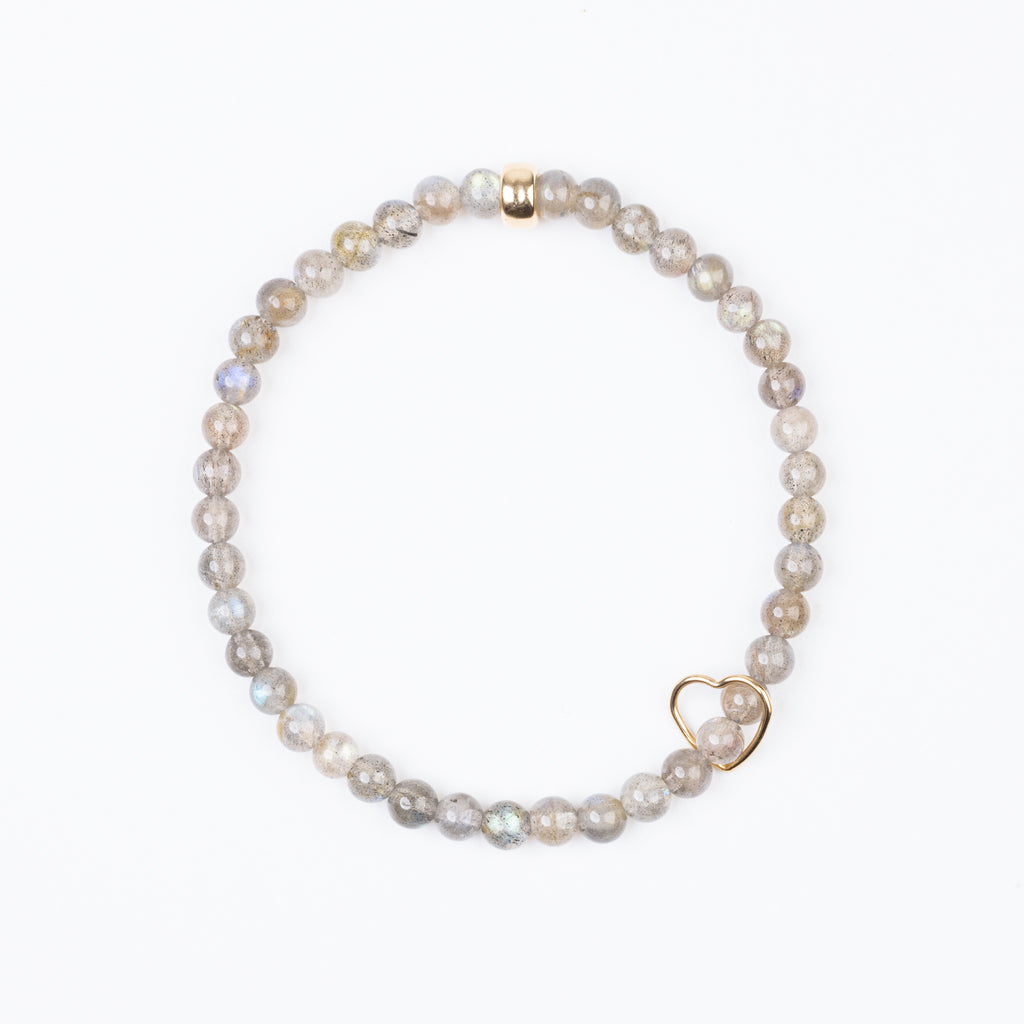 4mm Labradorite Floating Gold Heart Bracelet