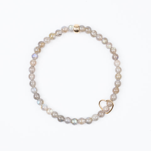 4mm Labradorite Floating Gold Heart Bracelet