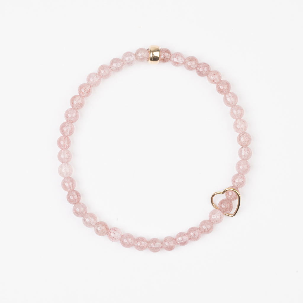 4mm Strawberry Quartz Floating Gold Heart Bracelet