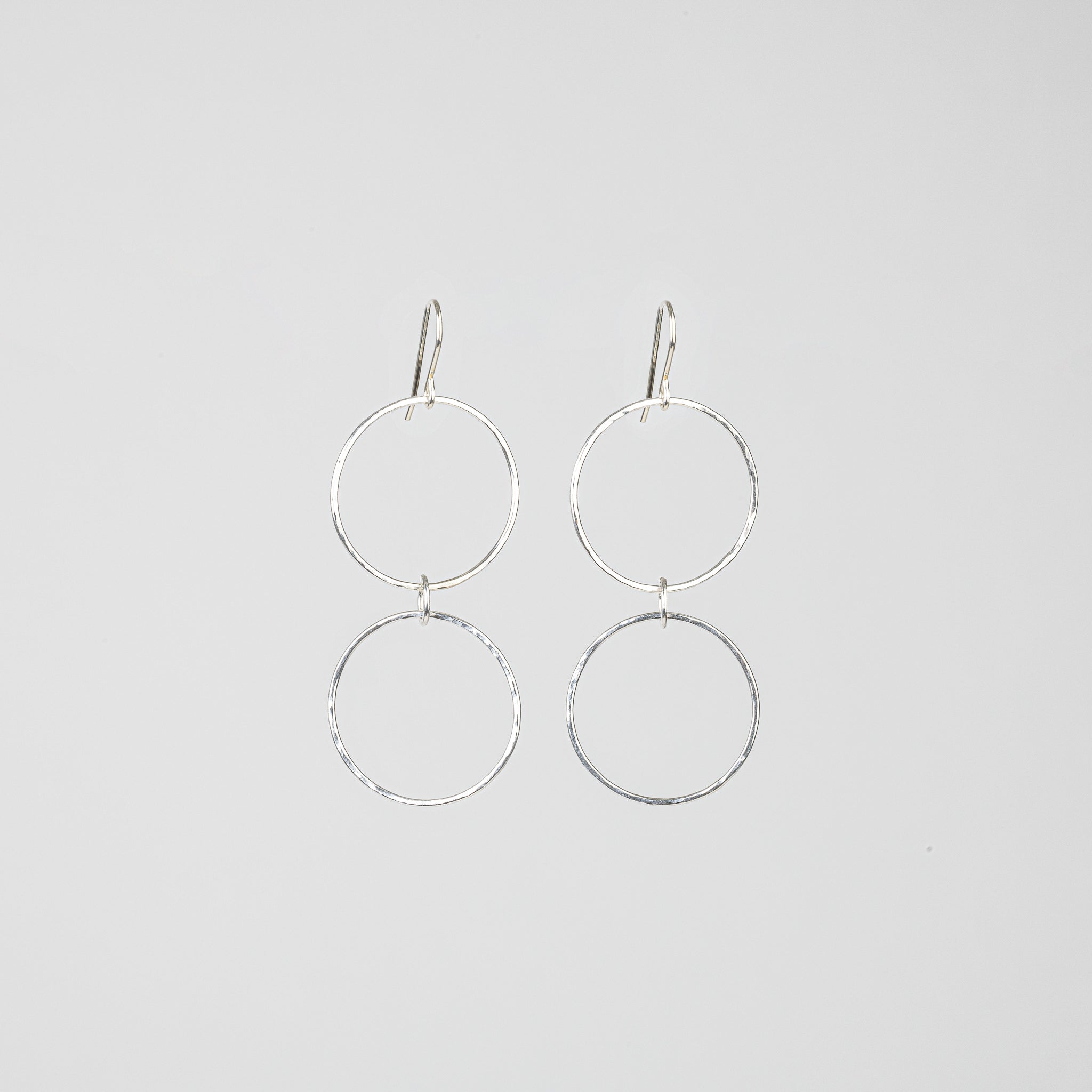 The Nike Goddess - Silver Hammered Double Circle Earrings