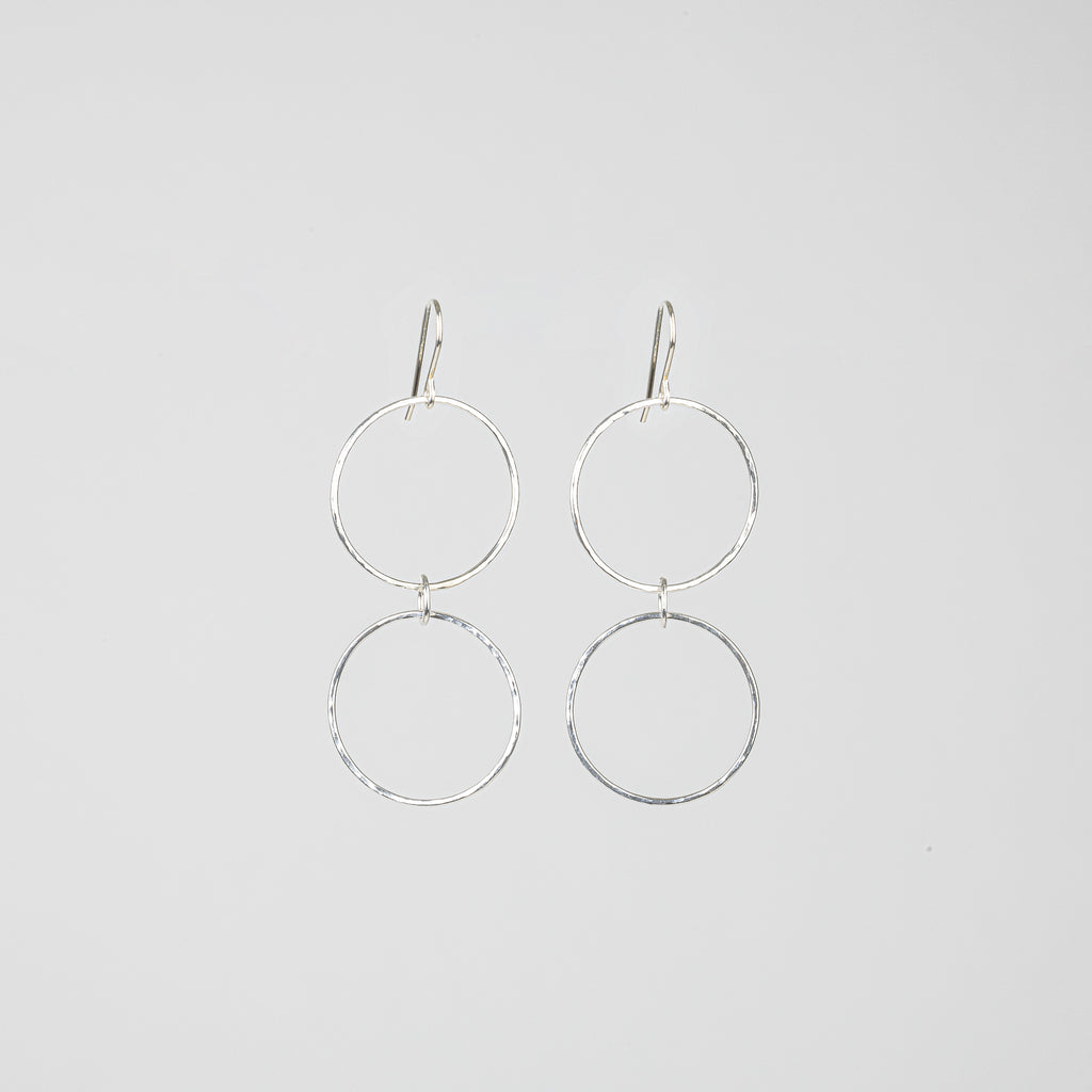 The Nike Goddess - Silver Hammered Double Circle Earrings