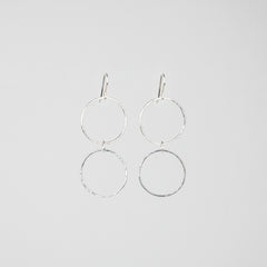 The Nike Goddess - Silver Hammered Double Circle Earrings