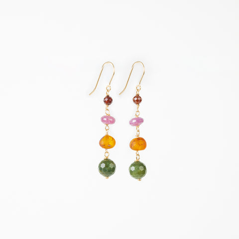 The Aphrodite Goddess - Garnet Ruby Amber Jade Gold Dangle Earrings