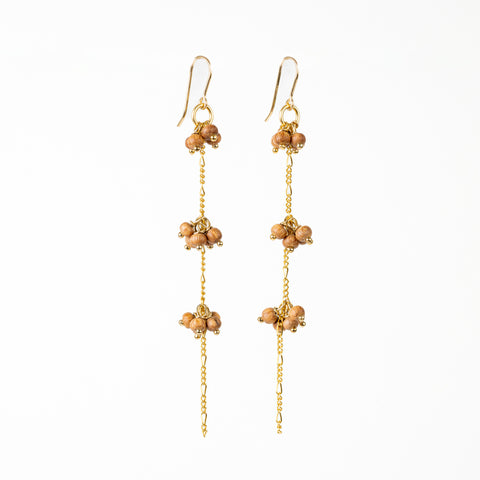 The Gaia Goddess - Rosewood Gold Triple Cluster Dangle Earrings