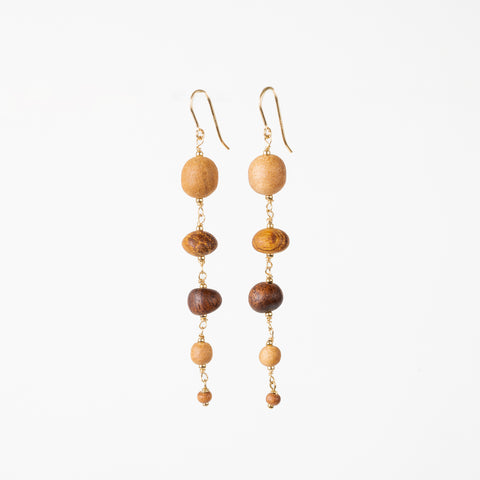 The Druantia Goddess - Arbutus, Black Locust, Walnut, Rosewood Gold Dangle Earrings