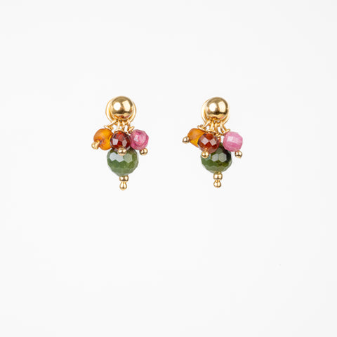 The Bia Goddess - Garnet Tourmaline Amber Jade Gold Removable Cluster Stud Earrings