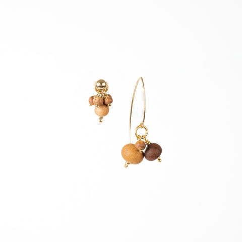 The Cybele Goddess - Arbutus Walnut Rosewood Gold Asymmetrical Earrings